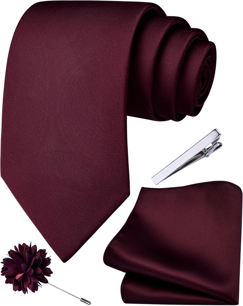 Branduce 3.15"（8cm） Mens Tie and Lapel Pin Solid Necktie Handkerchief Tie Clip Set for Men - Image 1